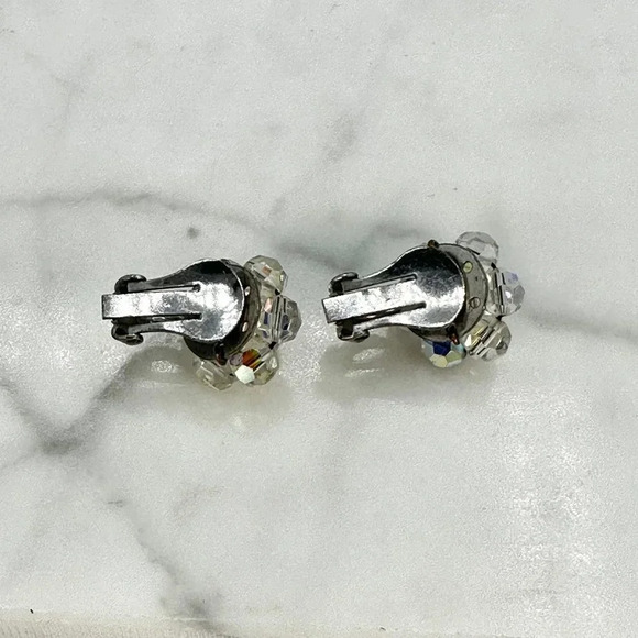 Vintage Crystal Aurora Borealis Necklace  Matching Clip On Earrings Set … - Picture 9 of 14